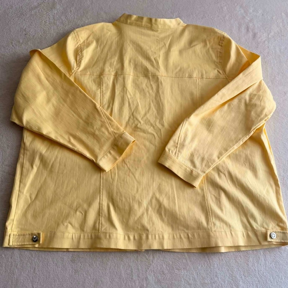 New Quacker Factory Size 3X Yellow Denim Jacket Rhinestone Ruffle Button Plus - Picture 4 of 11